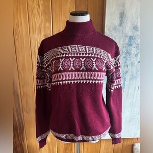 Vintage Jersild Women's Sz. Med. Burgundy Patterned Ski Sweater.